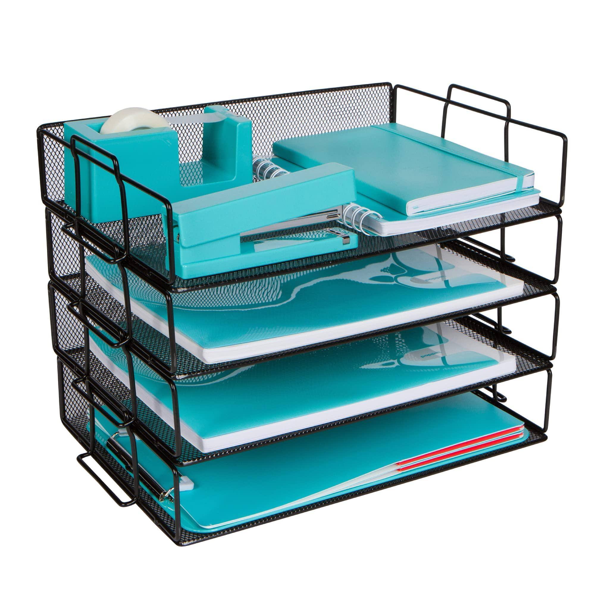 Dapper Styles Stackable Paper Tray Desk Organizer 4 tier Metal Mesh ...