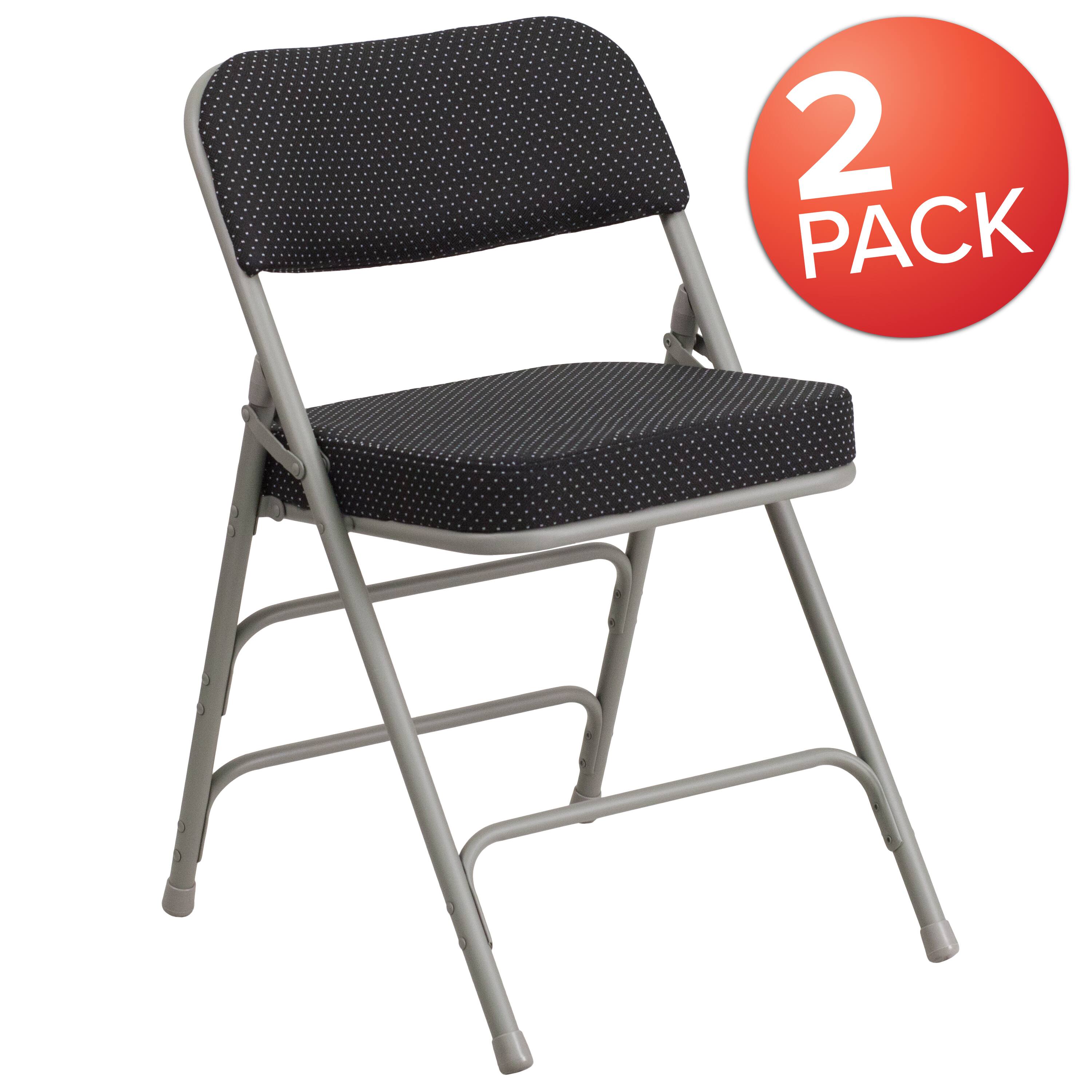 Alt View 1. Emma + Oliver - 2 Pack Premium Curved Triple Braced & Hinged Fabric Upholstered Metal Folding Chair - Black.