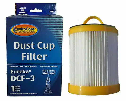 A MUST FOR ALLERGY SUFFERERS!!
F922 EnviroCare TECHNOLOGIES Dust Cup Filter
Designed to Fit: Eureka* DCF-3
Fits Series: 5700, 5800
1 Filter
-Trademark of Vacuum Manufacturer