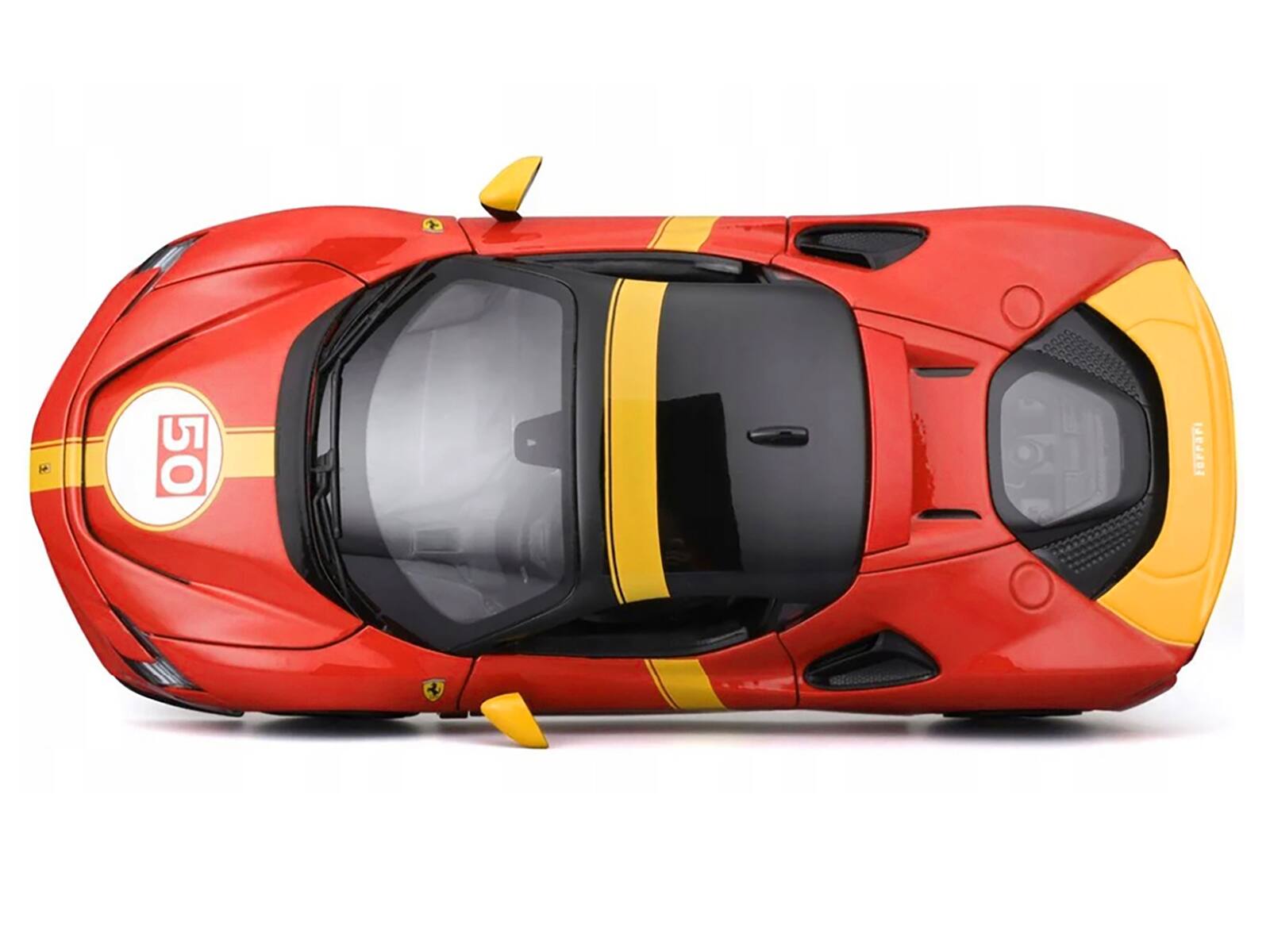Alt View 1. Bburago - Ferrari SF90 Stradale Assetto Fiorano #50 Red with Black Top and Yellow Stripes "Race + Play" Series 1/18 Diecast - Multicolor.