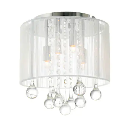 Front. CWI Lighting - Water Drop 4 Light Drum Shade Flush Mount With Chrome Finish - Chrome.