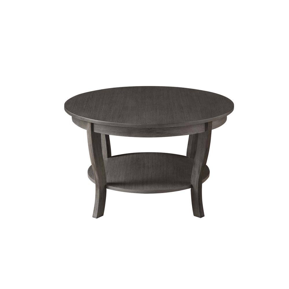 Left. FurniFact - Gray Round Coffee Table with Shelf and Modern Design for Living Room - Wirebrush Dark Gray.