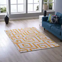 Modway - Nahia Geometric Maze Area Rug - Ivory Light Gray and Banana Yellow