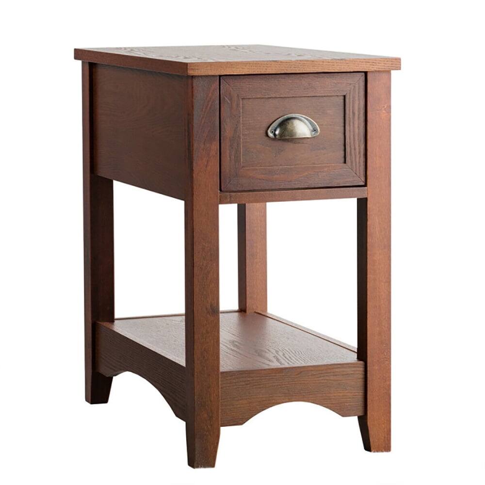 Angle. Kadyn - Nightstand,Coffee Side Table,Set of 2 Contemporary Side End Table with Drawer-Walnut - Brown.