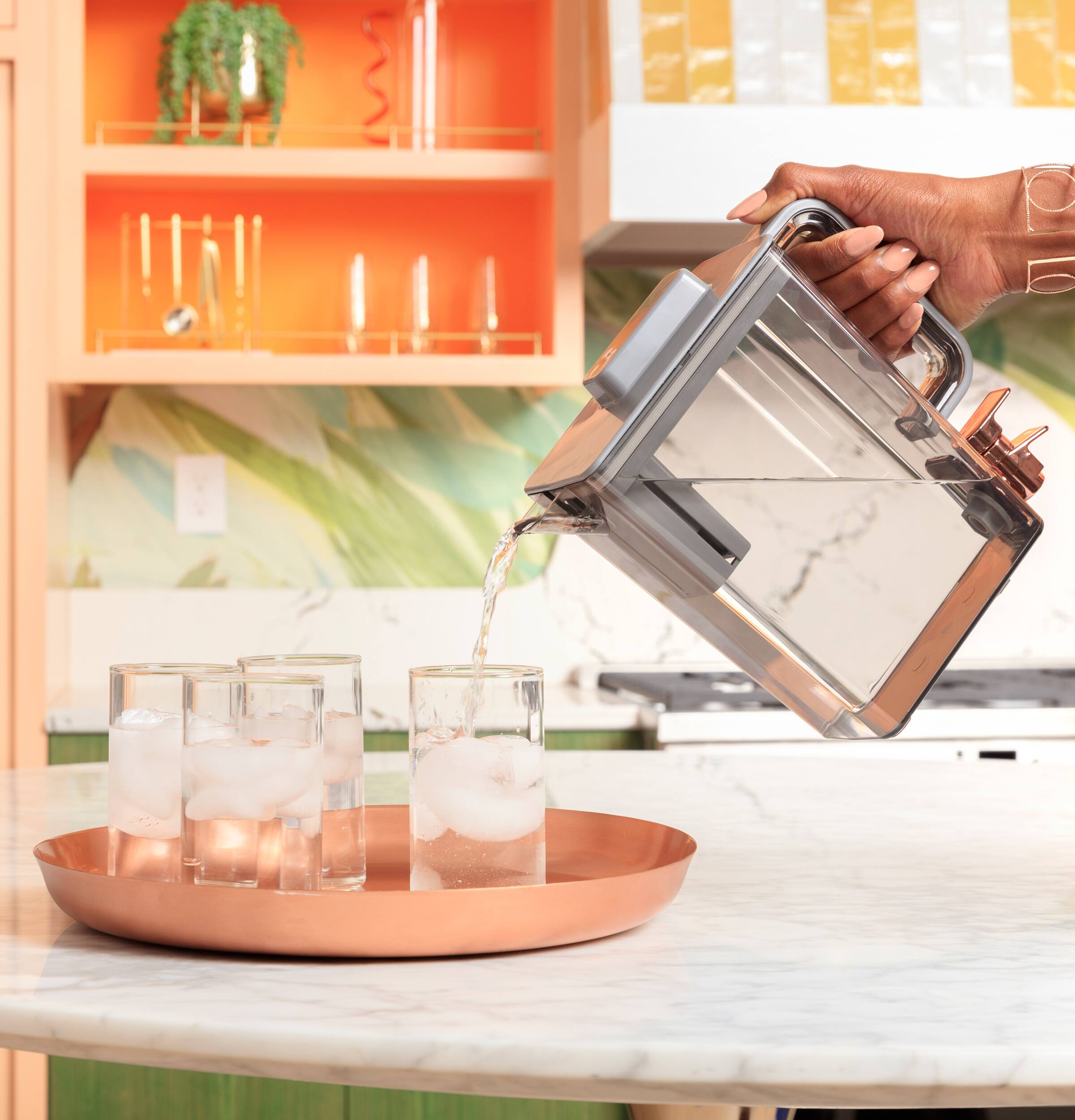 Alt View 28. Café - 22.9 Cu. Ft. 4-Door French Door Counter-Depth Smart Refrigerator with Dual-Dispense AutoFill Pitcher - Platinum Glass.