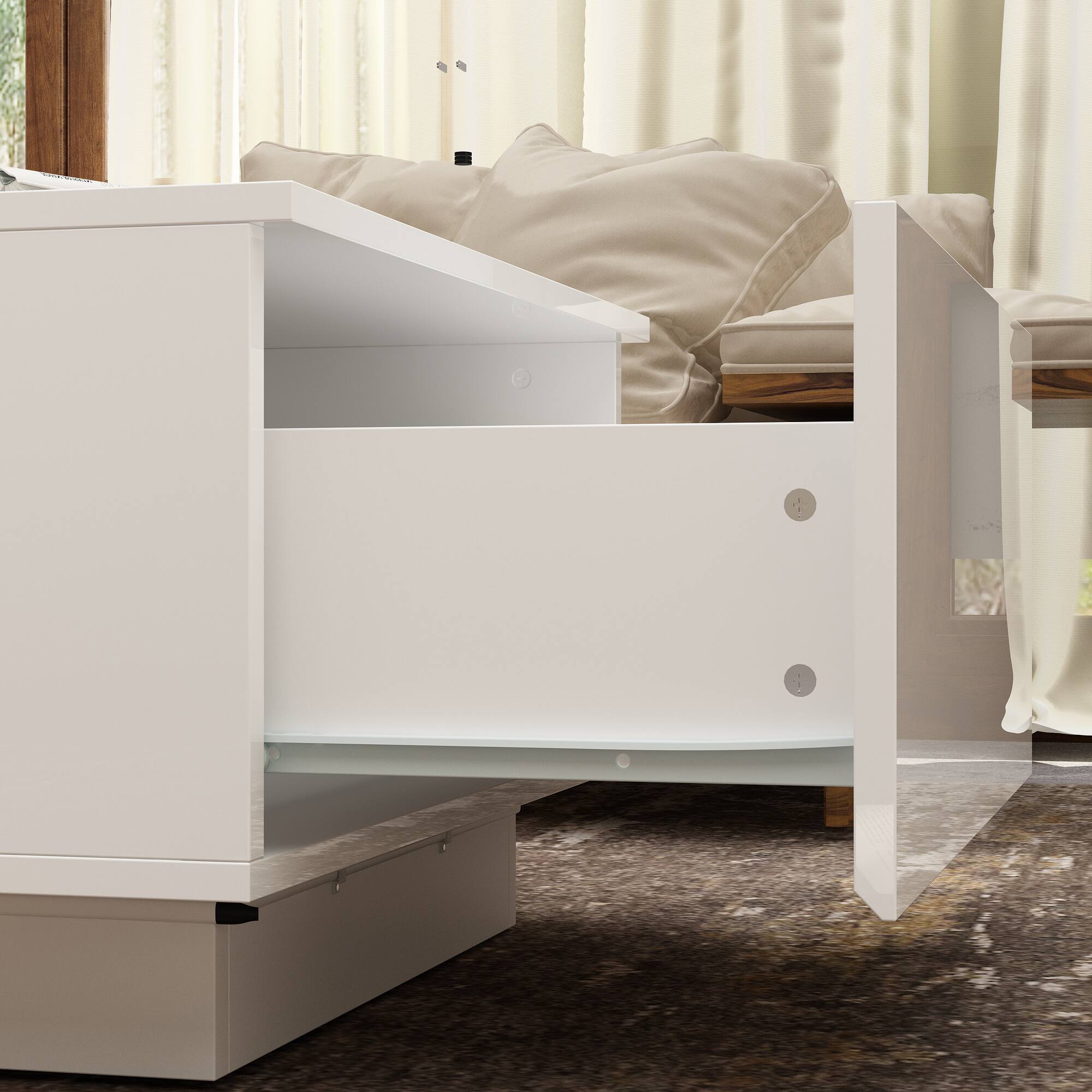 Alt View 5. FUFU&GAGA - Modern LED Coffee Table with Storage Drawers and Open Shelves for Living Room Organization and Ambient Lighting - White.