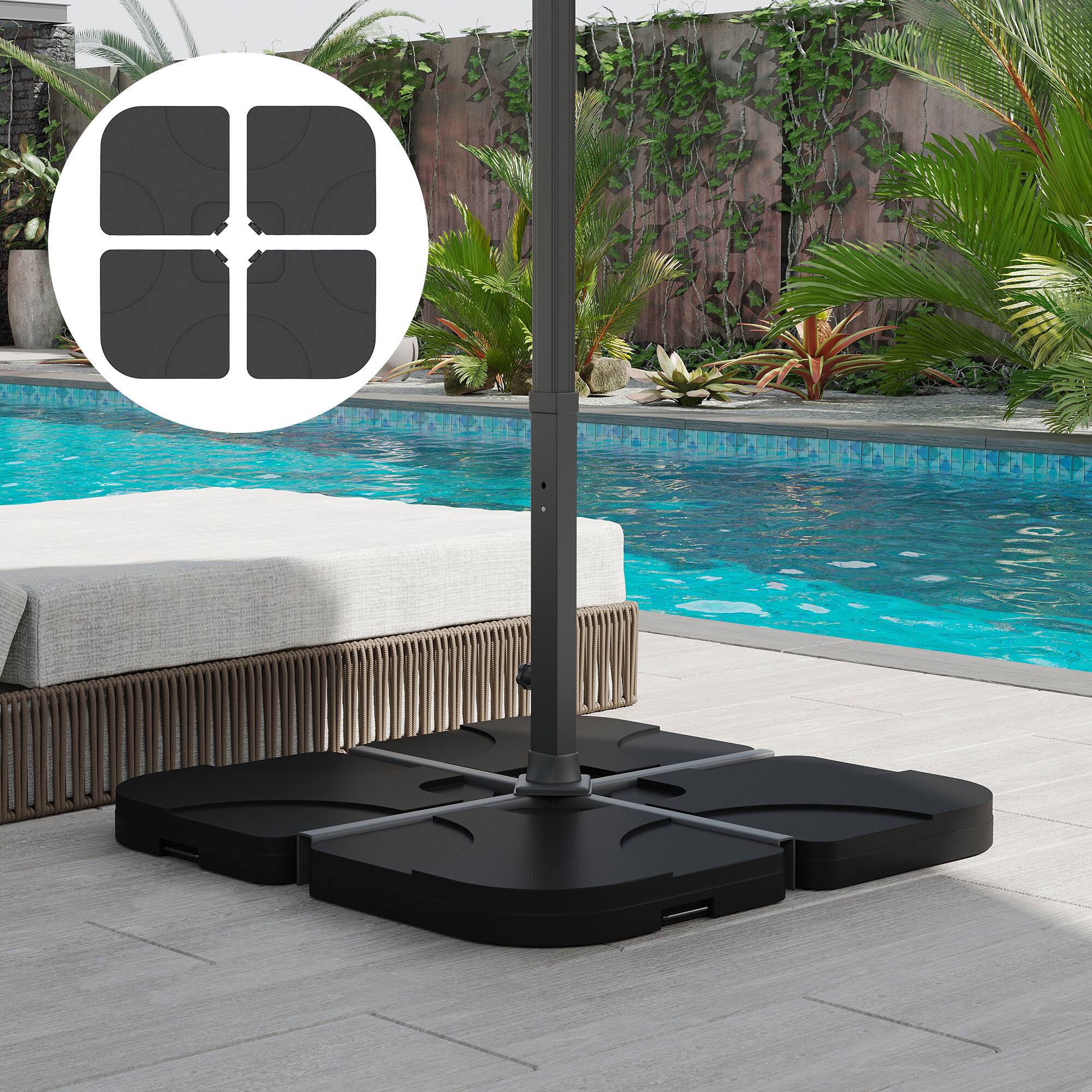 Angle. Outsunny - 4 Pieces Cantilever Patio Umbrella Base Stand, Outdoor Offset Umbrella Weight Plates, 158 lb Capacity - Black.