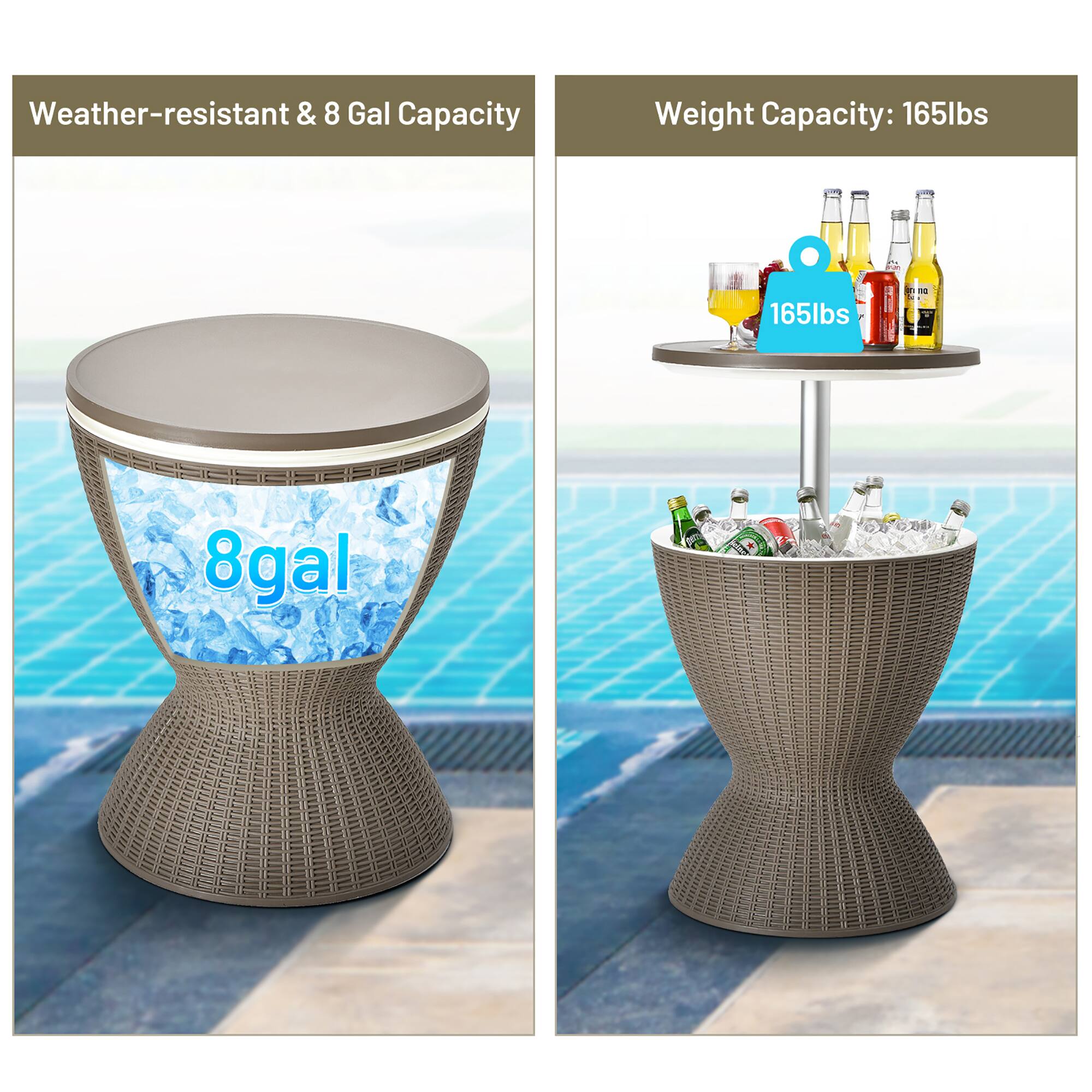 Weather-resistant & 8 Gal Capacity

Weight Capacity: 165lbs

8 gal