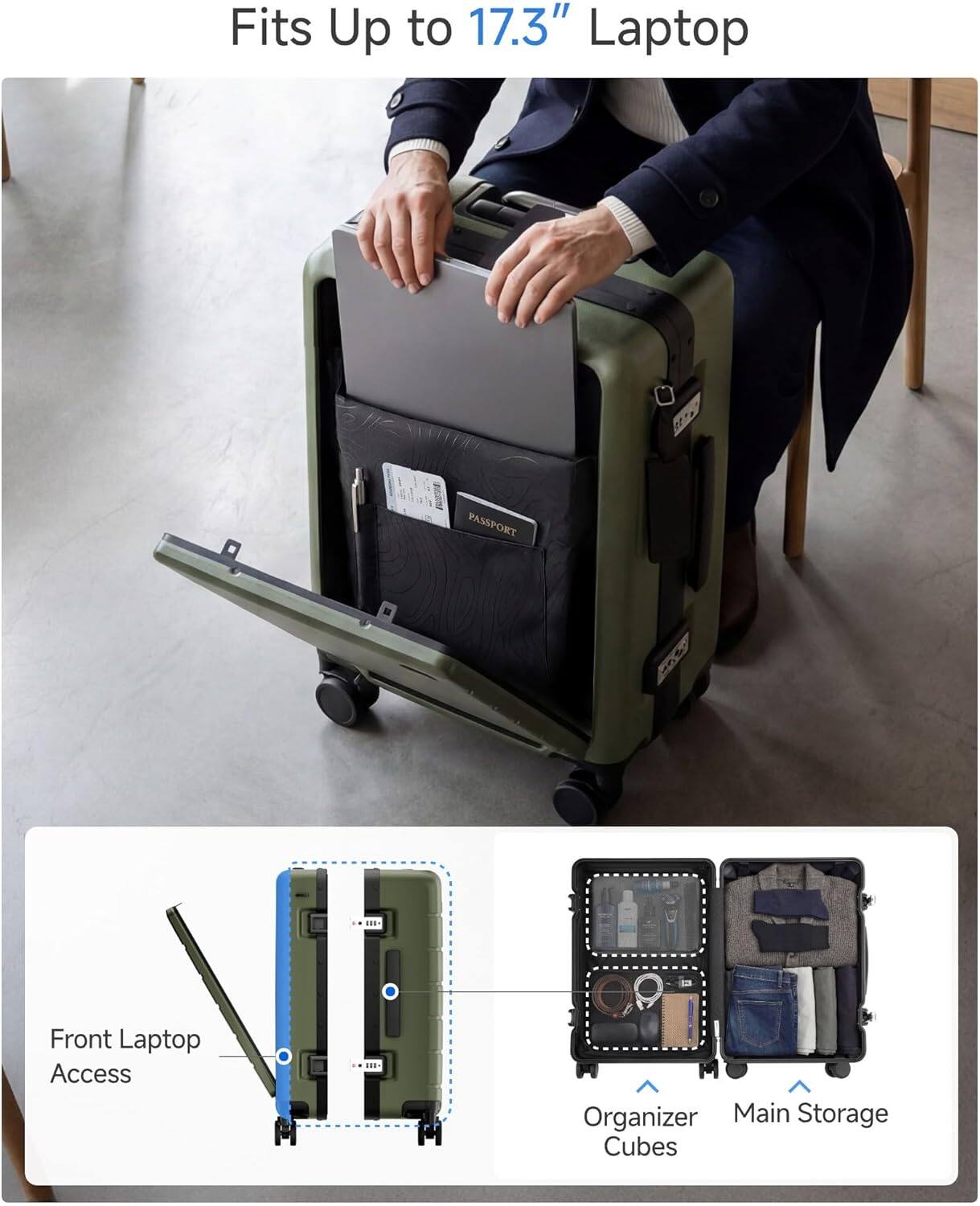LUGGEX 21 Inch Carry On Zipperless Luggage with Front Laptop