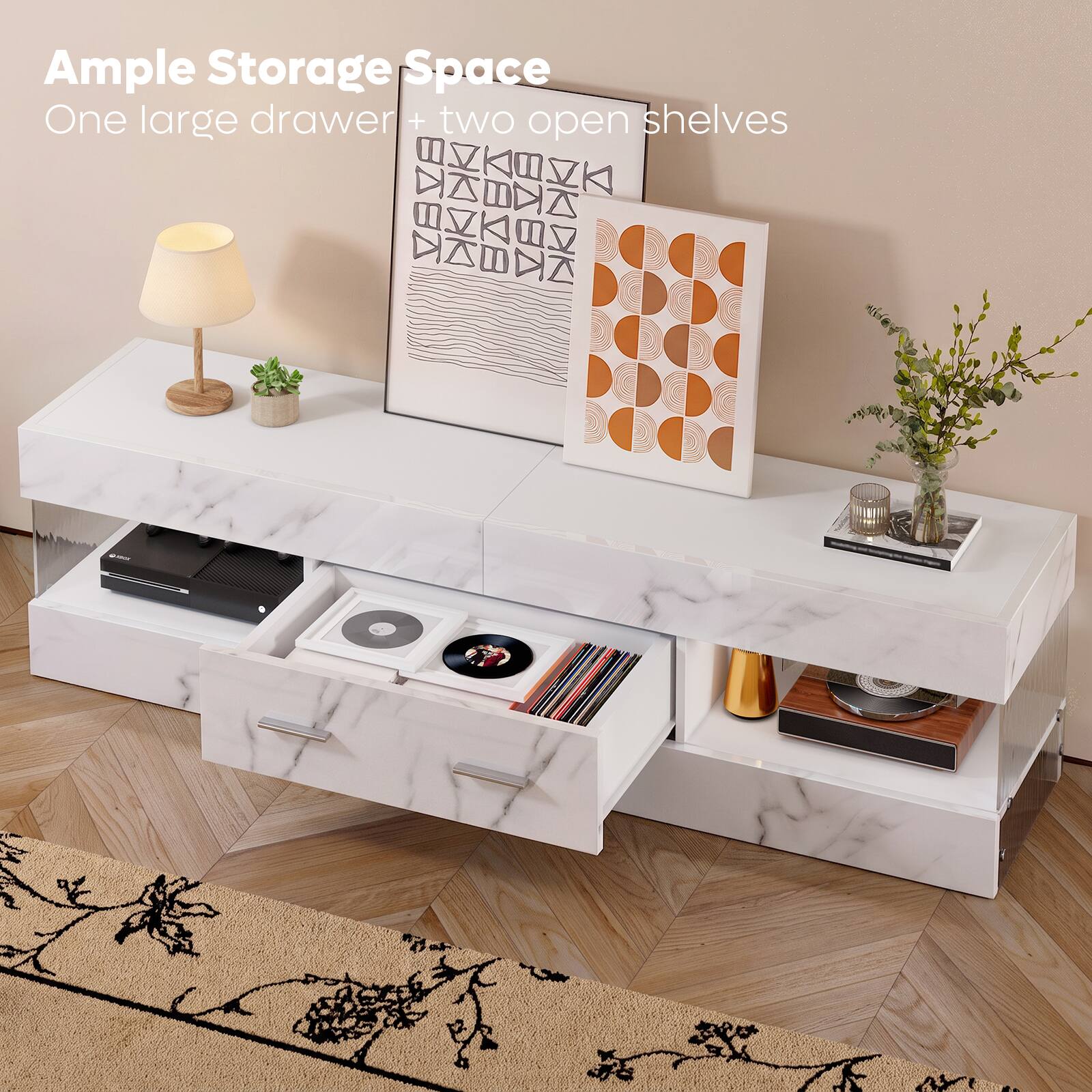Bestier 60 Inch Gaming TV Stand for TVs up to 65 Inch Glossy Media ...
