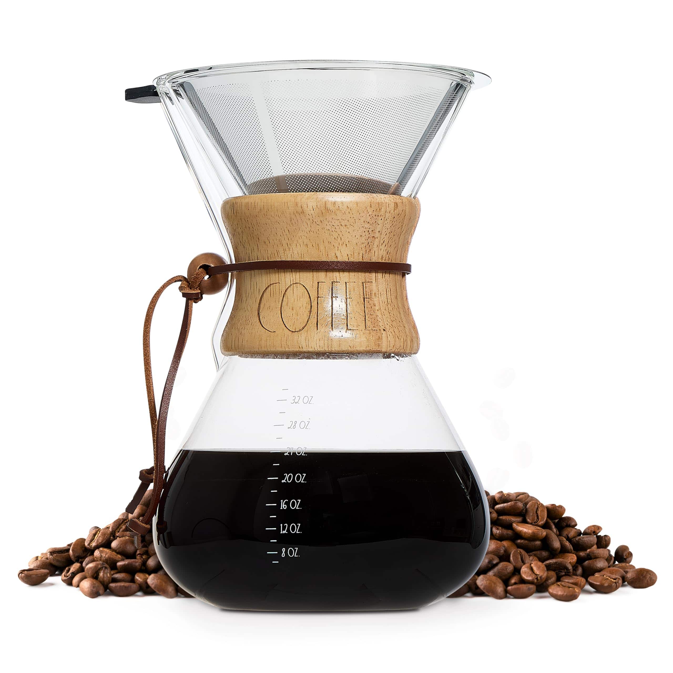 Fabibe - Glass Pour Over Coffee Maker 34oz Carafe With Reusable Stainless-steel Filter And Elegant Finish Great For Brewing - Default