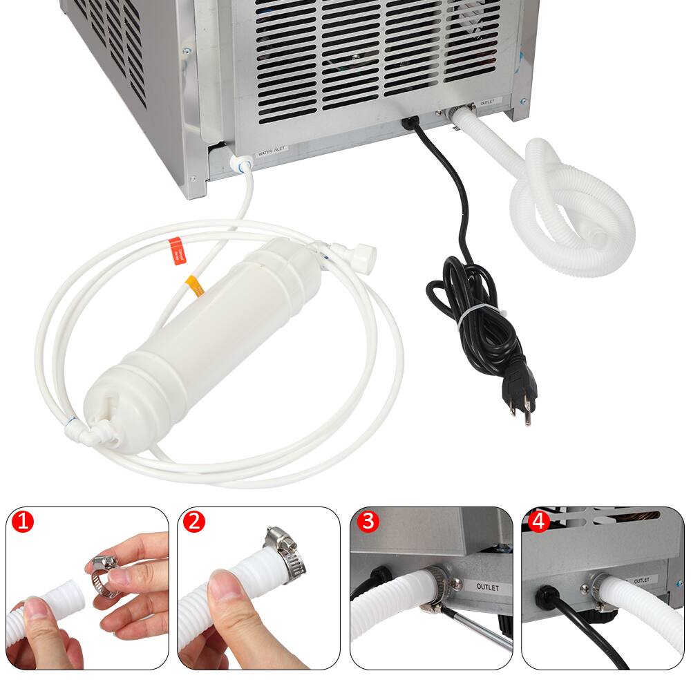 1. Attach the hose to the pump.
2. Attach the pump to the outlet.
3. Connect the power cord to the outlet.