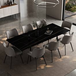 luck idea - 94.4" Retractable Sintered Stone Dining Table, Seats 8 - 10 People - Black Gold