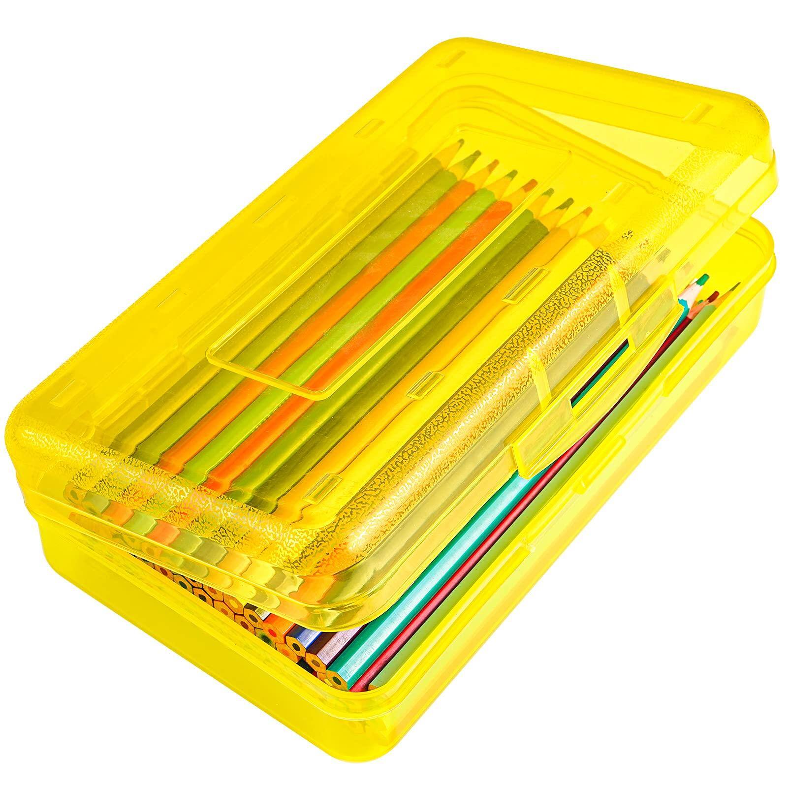 Front. Dapper Styles - Colored Plastic Pencil Box Capacity Case Boxs For Adults Hard Crayon Storage With Lid School Office Supplies - Yellow.