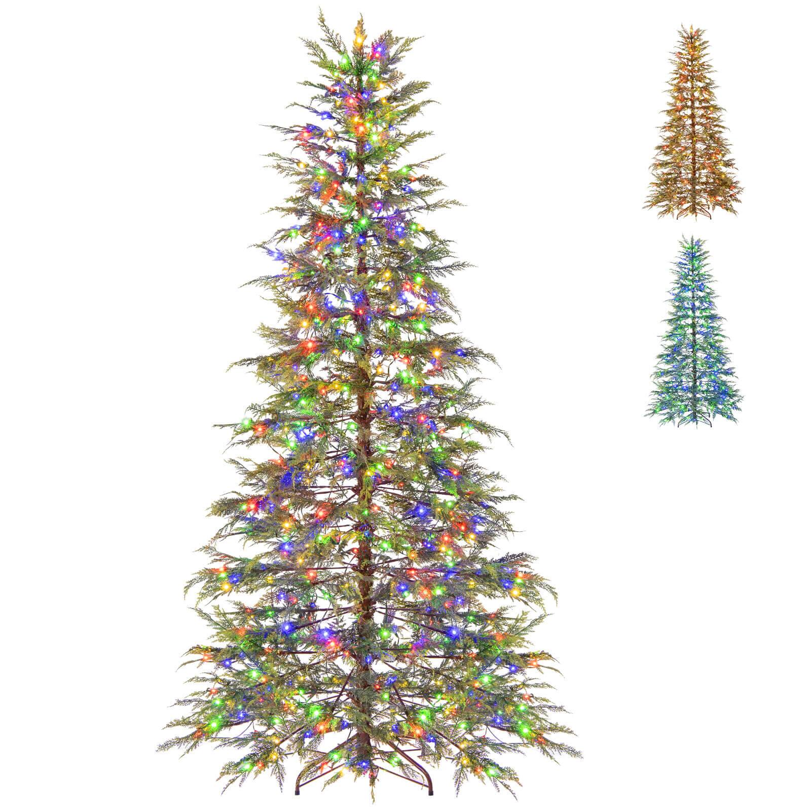 Costway - 7.5 FT Pre-Lit Artificial Christmas Tree with 725 Branch Tips 500 Lights 8 Modes - Green
