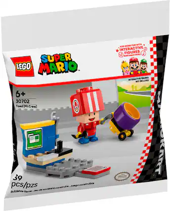 SUPER LEGO MARIO TM FUN WITH ADD MORE INTERACTIVE FIGURES J Sold separately M N INTERACTIVE FIGURES NOT INCLUDED 6+ 30702 Toad (Pit Crew) 2 39 pcs/pzs Juego construible socit a construire Jeu de Buildable Game OC - e SOKART