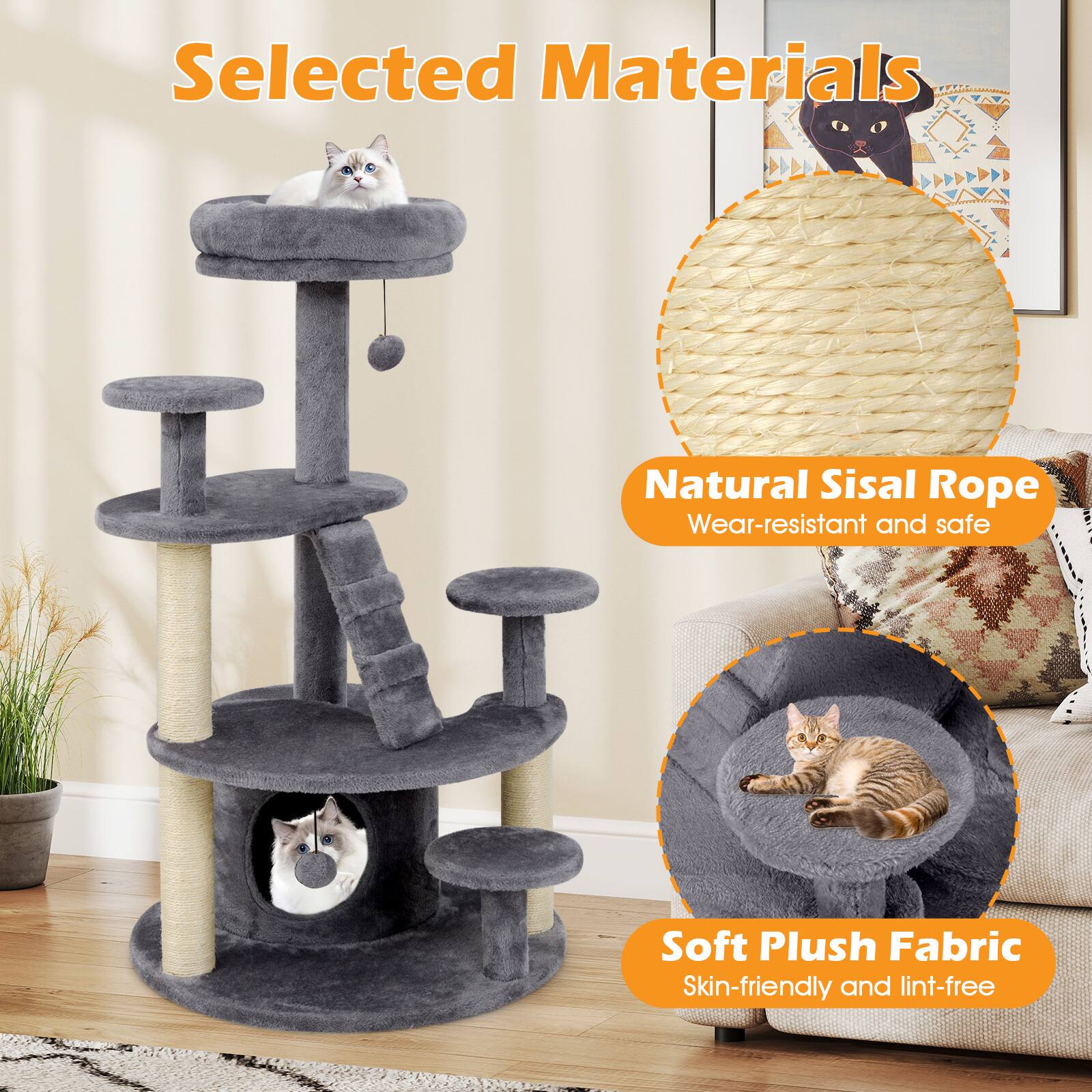 Selected Materials

Natural Sisal Rope
Wear-resistant and safe

Soft Plush Fabric
Skin-friendly and lint-free