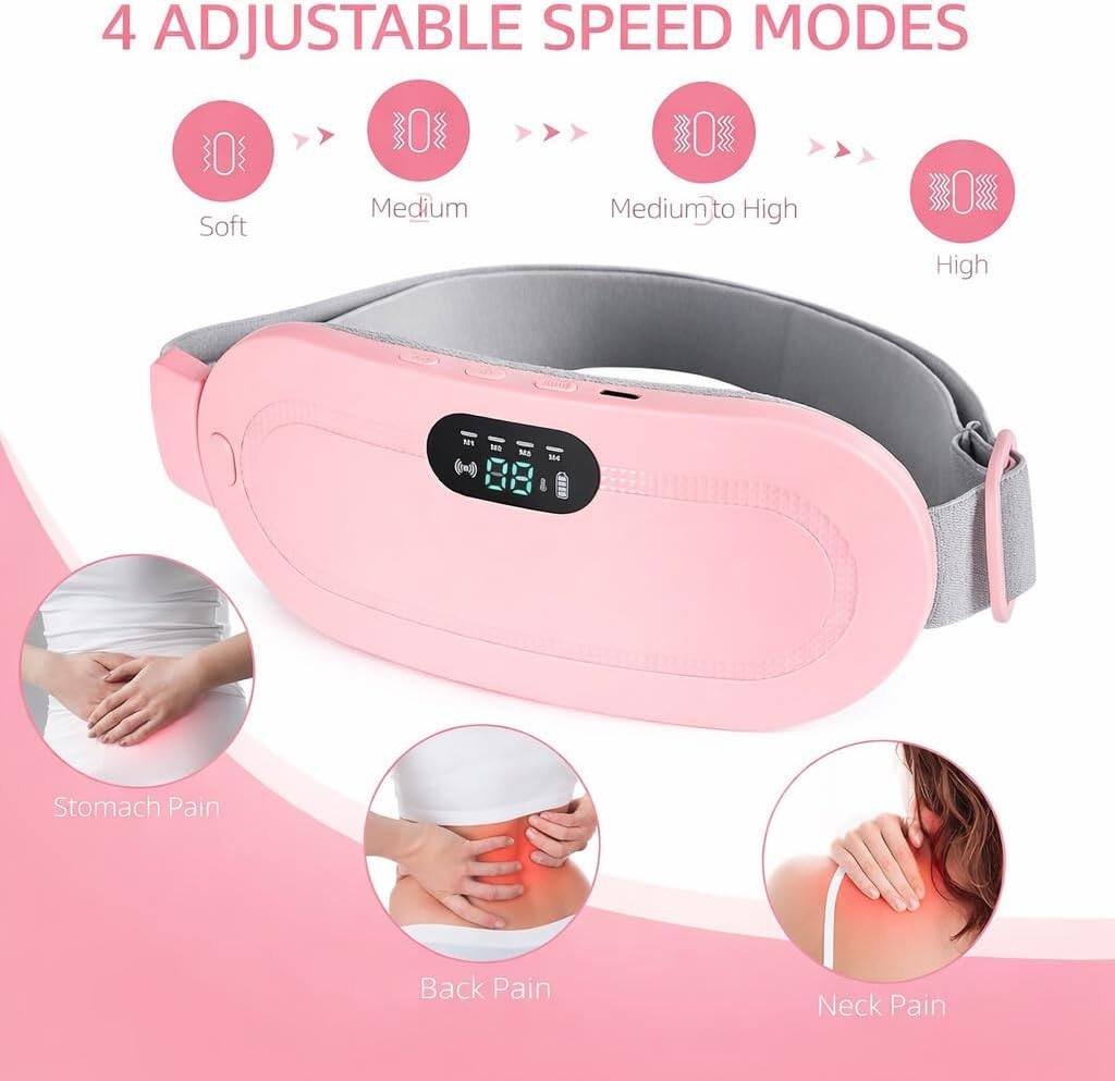 4 Adjustable Speed Modes  
- Soft  
- Medium  
- Medium to High  
- High  

Stomach Pain  
Back Pain  
Neck Pain