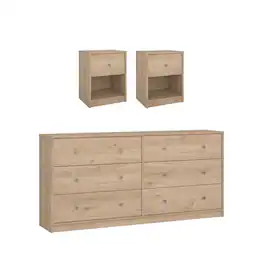 Tvilum - 3-Piece Bedroom Set - 6 Drawer Double Dresser And Nightstand Set Of 2 - Brown