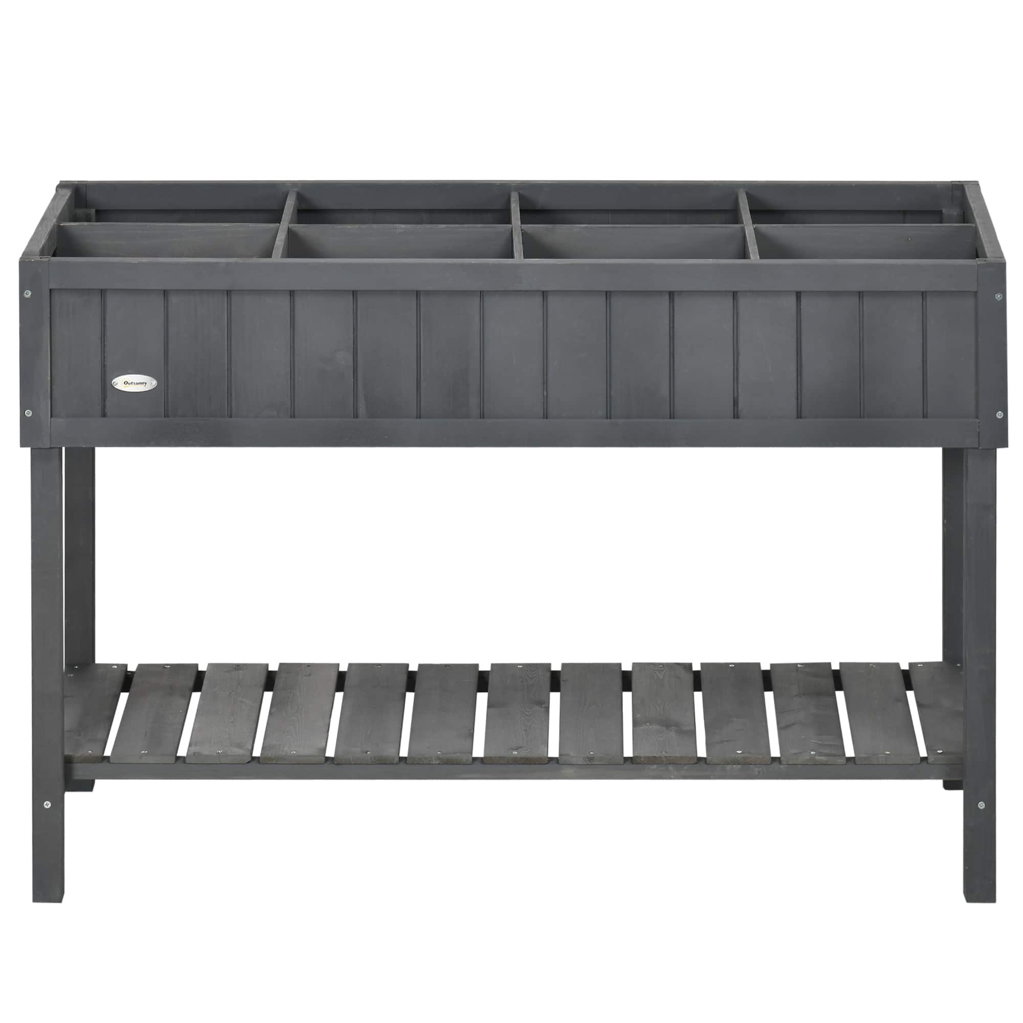 Outsunny - Raised Garden Bed, Elevated Planter Box Stand with 8 Slots and Open Shelf - Dark Gray