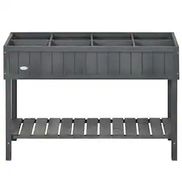Outsunny - Raised Garden Bed, Elevated Planter Box Stand with 8 Slots and Open Shelf - Dark Gray