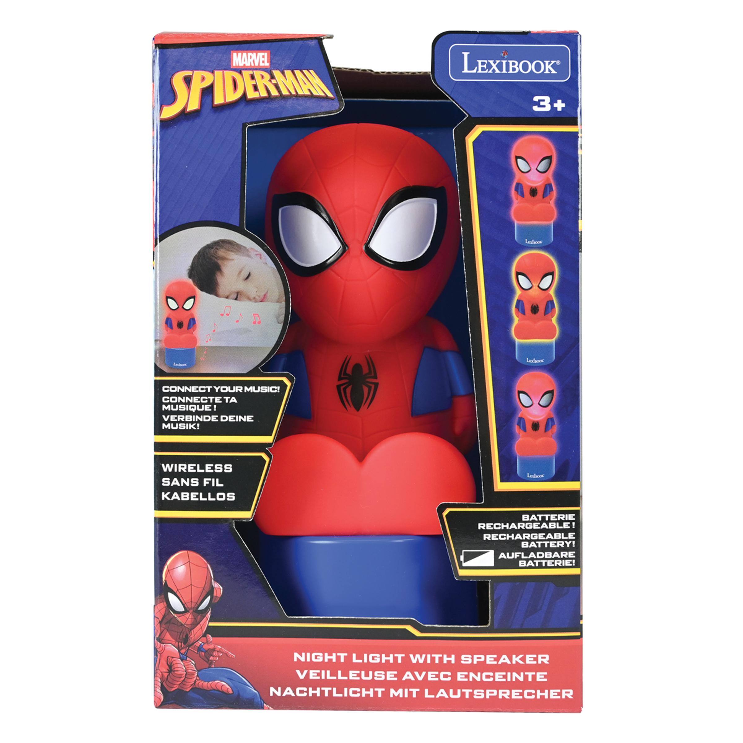 MARVEL SPIDER-MAN LEXIBOOK 3+  
Ledese J - Lexlarom  
CONNECT YOUR MUSIC!  
CONNECTE TA MUSIQUE!  
VERBINDE DEINE MUSIK!  
WIRELESS SANS FIL KABELLOS  
RECHARGEABLE BATTERY!  
AUFLADBARE BATTERIE!  
NIGHT LIGHT WITH SPEAKER  
VEILLEUSE AVEC ENCEINTE  
NACHTLICHT MIT LAUTSPRECHER