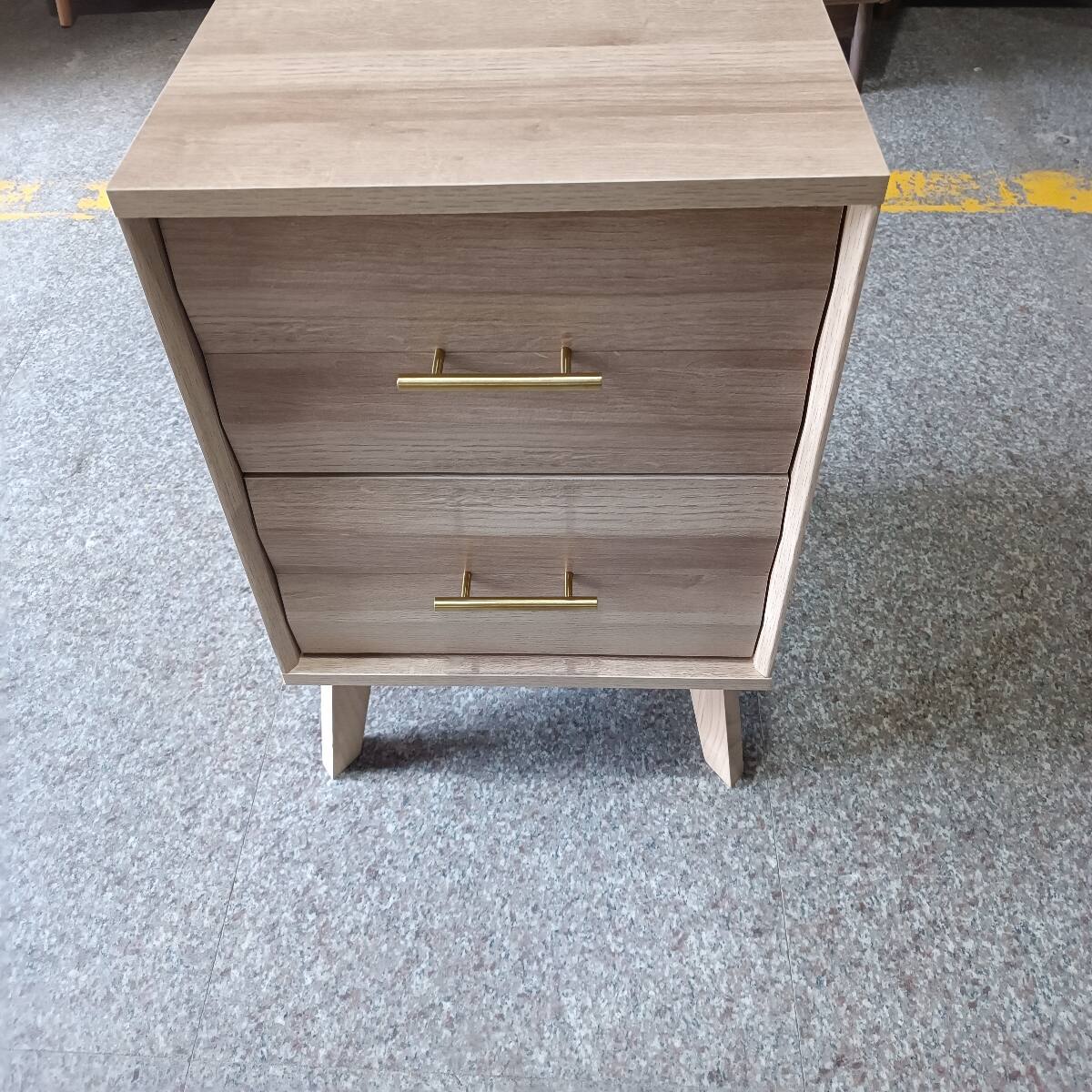 Alt View 4. Loheer - Loheer Oak Bedside Table, Two Drawer Nightstand with Metal Handles for Bedroom Storage - Oak.