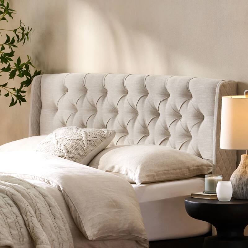 Elechore Depot - Queen Size Button Tufted Headboard - Gray Linen