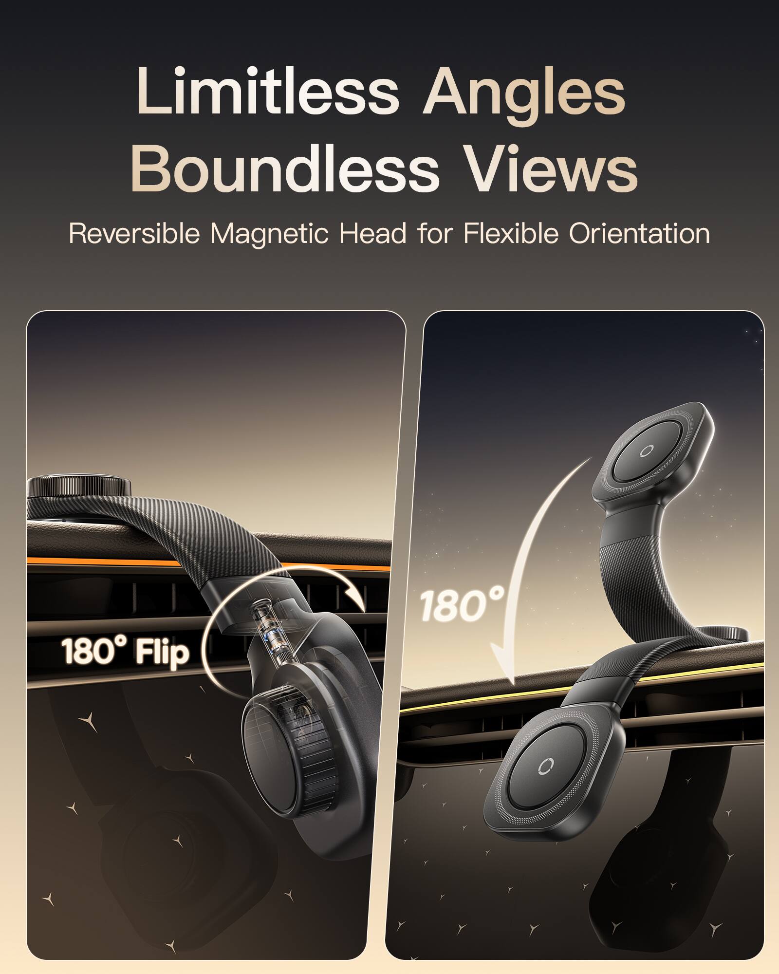 Limitless Angles  
Boundless Views  
Reversible Magnetic Head for Flexible Orientation  
180° Flip