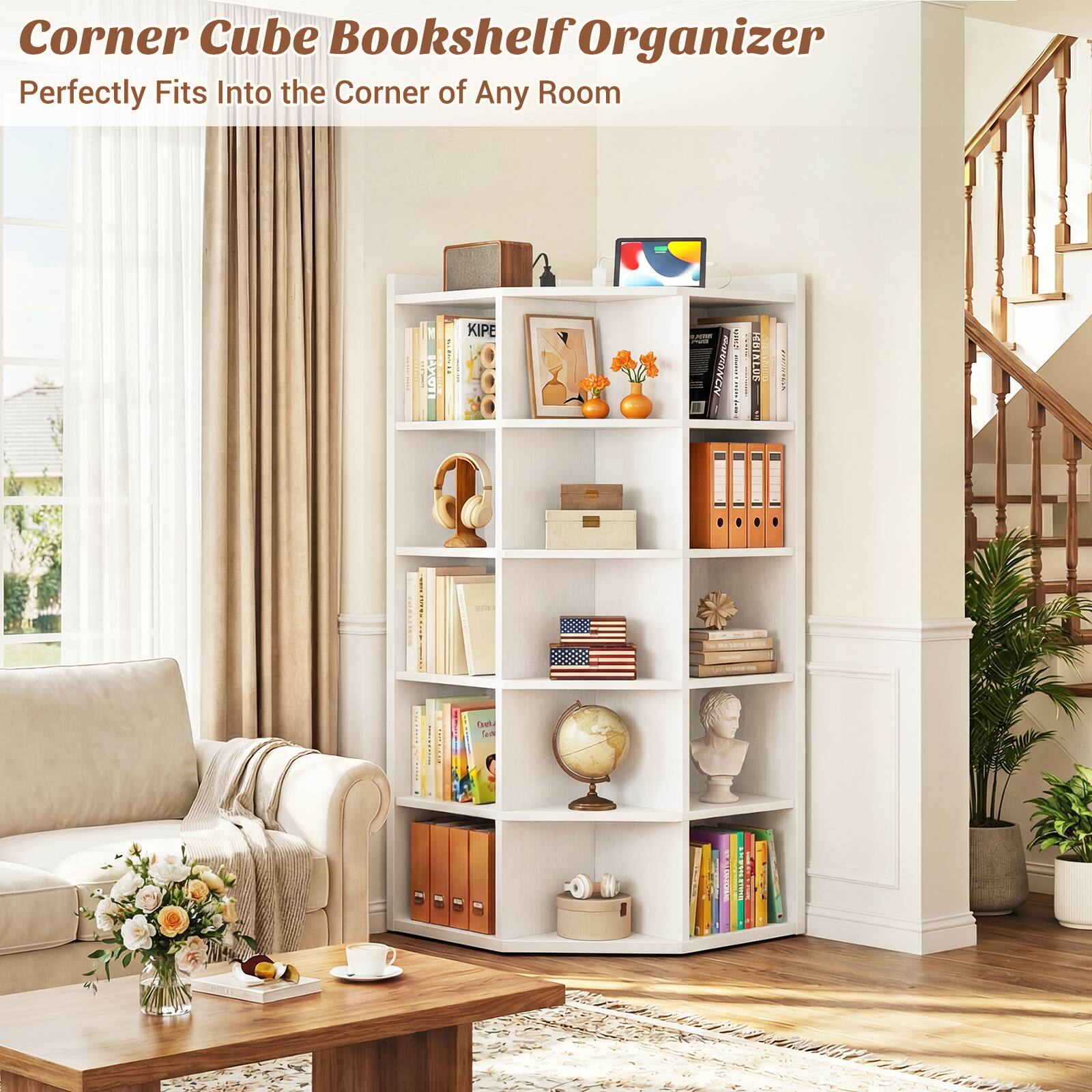 Corner Cube Bookshelf Organizer  
Perfectly Fits Into the Corner of Any Room