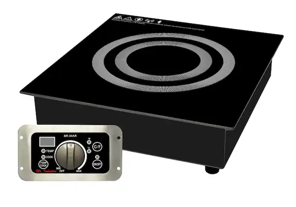 Sure, here is the corrected and grouped text from the image:
---
**SR-34AR**
- **TEMP** (C/F)
- **COOK** (TEMP COOK)
- **MIN** OFF
- **MAX**
- **ON/OFF**
**Mr. Induction**
---
**Working temperature: 165-340°F (74-171°C)**
**Warning: Please do not touch it with your hands.**
---
**A SEA**
**ITANEN**
**WEAVE**
**aur mamaa.**