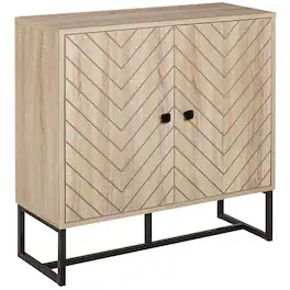 Homcom - Buffet Cabinet, Modern Sideboard with Adjustable Shelf, Steel Base and 2 Chevron Doors - Natural Wood