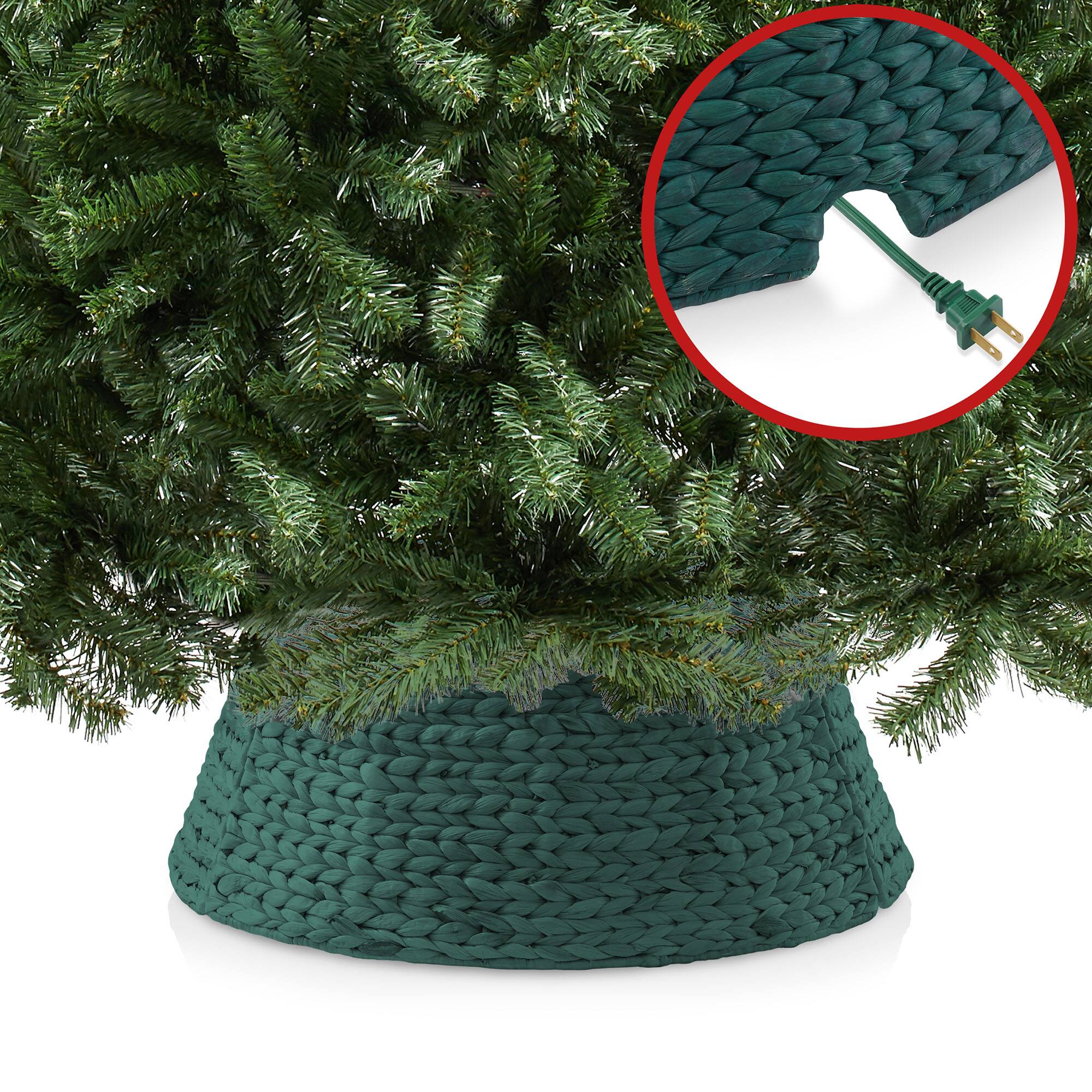 Alt View 3. Casafield - Water Hyacinth Christmas Tree Collar with Cord Cut Out - Green.