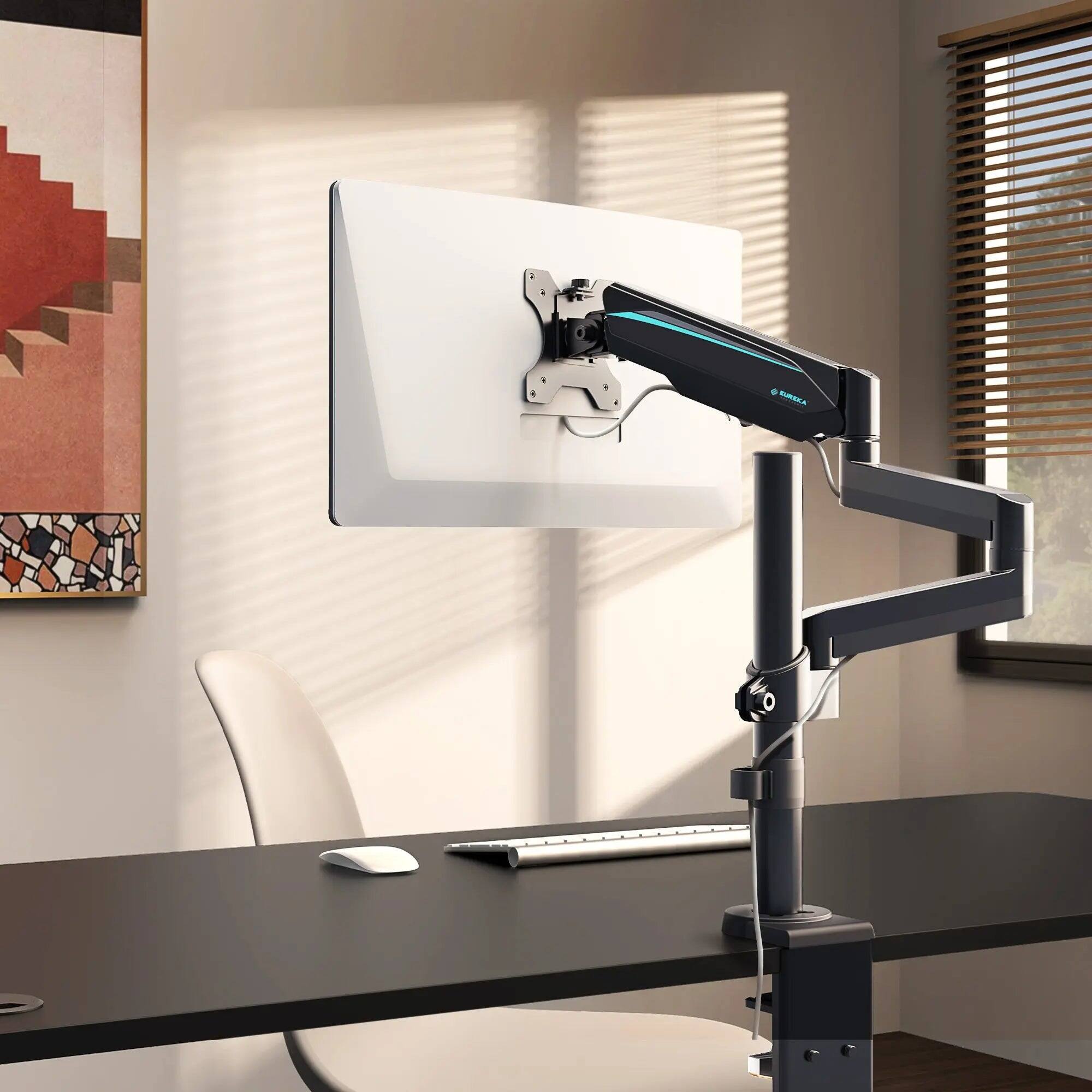 Angle. Eureka Ergonomic - Adjustable Gas Spring Single Monitor Desk Mount for Screens 13"-32" - Black.