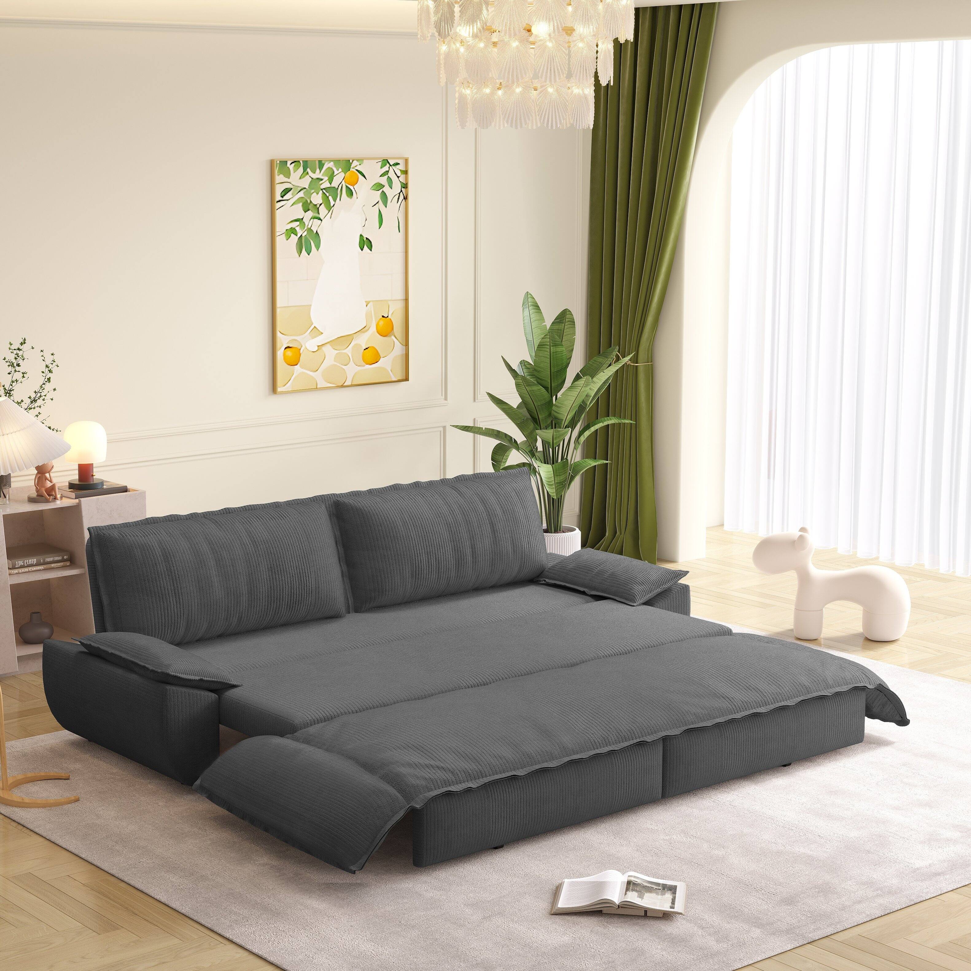Angle. Anysun - 73.2" 3-in-1 Corduroy Convertible Sleeper Sofa Bed - Queen Pull-Out Loveseat - Gray.