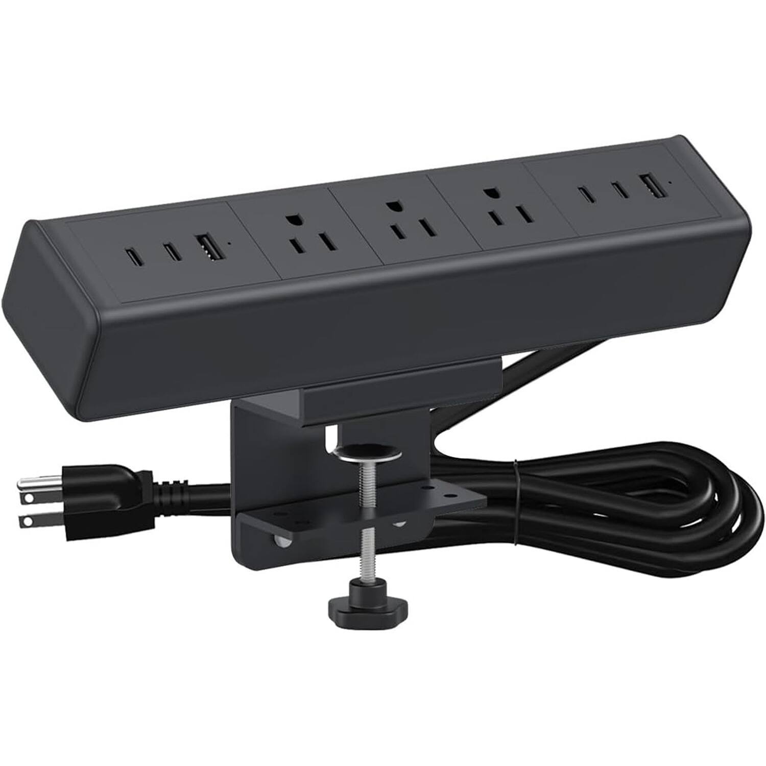 PARKER SLATER - Desk Clamp Power Strip with 3 Outlets, 6 USB Ports (4 USB-C, 2 QC 3.0), Surge Protector – Home Office - Black