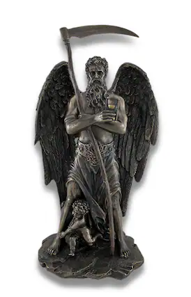 Front. Veronese Design - Father Time Chronos Standing with Child Playing at His Feet - Brown.