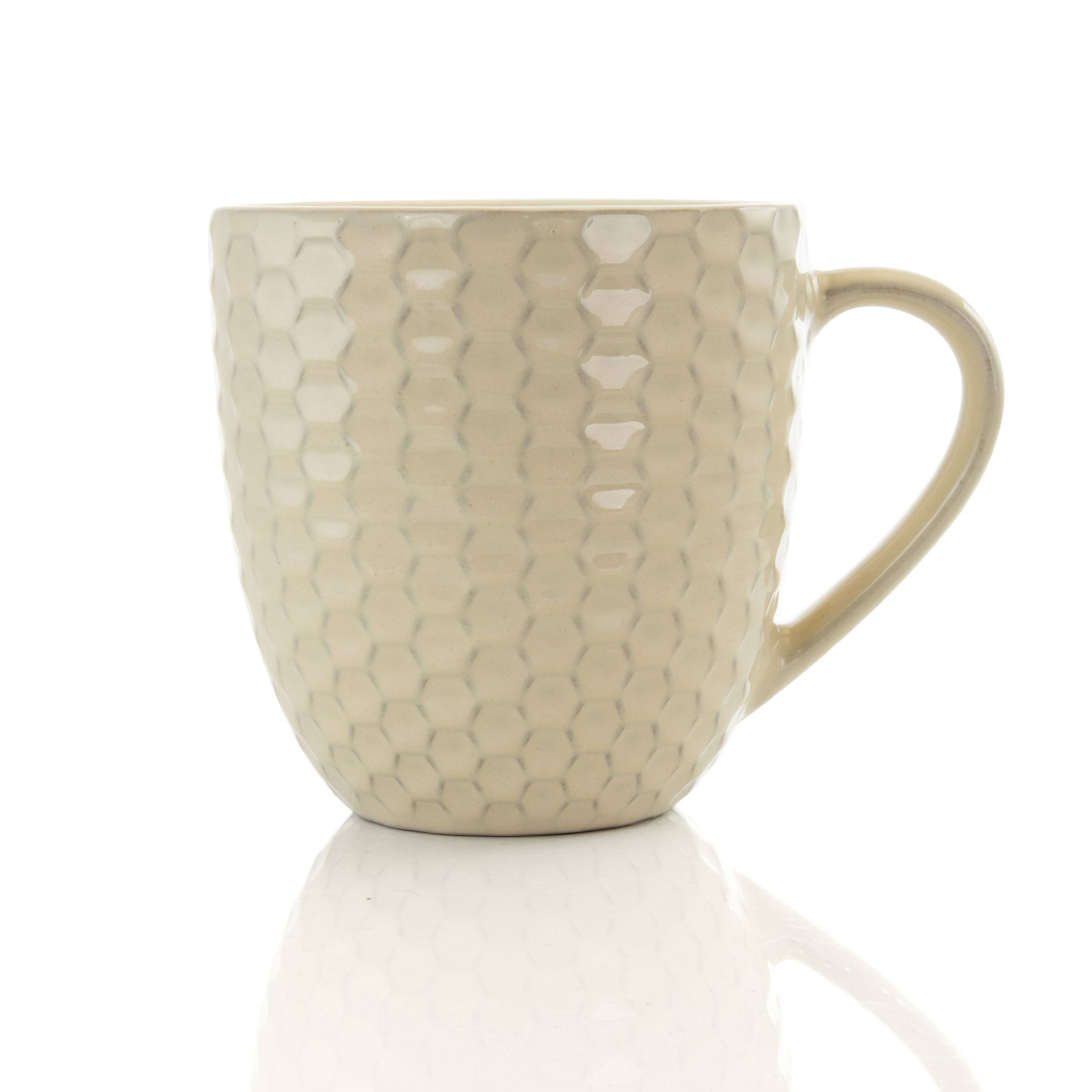 Alt View 5. Elama - Elama Honeycomb 6 Piece 15 Ounce Round Stoneware Mug Set in Cream - Cream.