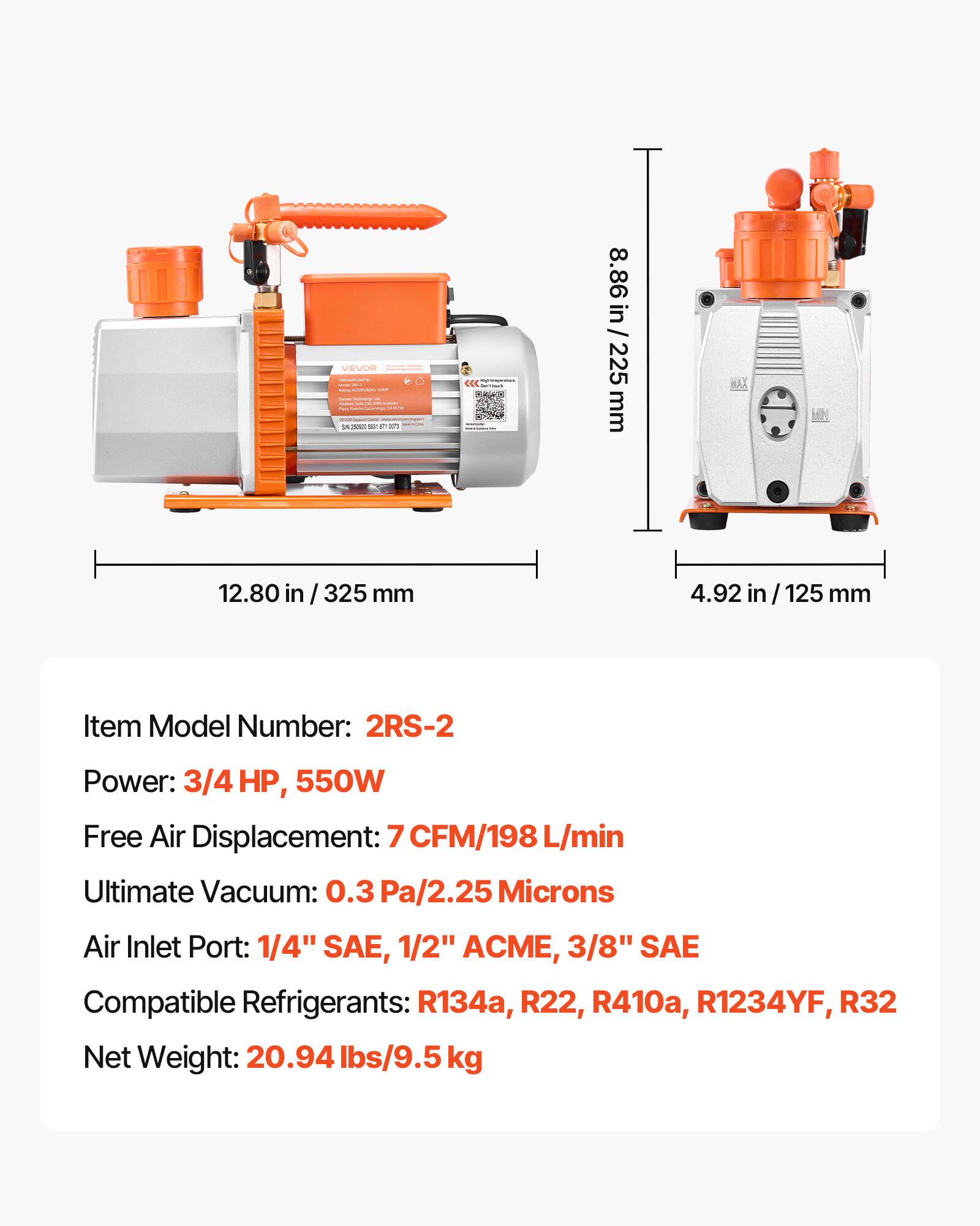 VEVOR Vacuum Pump, 7 CFM 3/4 HP, HVAC Two Stage Rotary Vane AC Vacuum ...