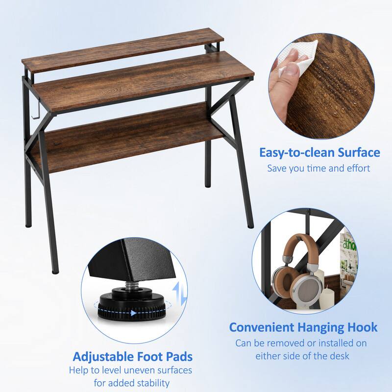 Easy-to-clean Surface  
Save you time and effort  

Adjustable Foot Pads  
Help to level uneven surfaces for added stability  

Convenient Hanging Hook  
Can be removed or installed on either side of the desk