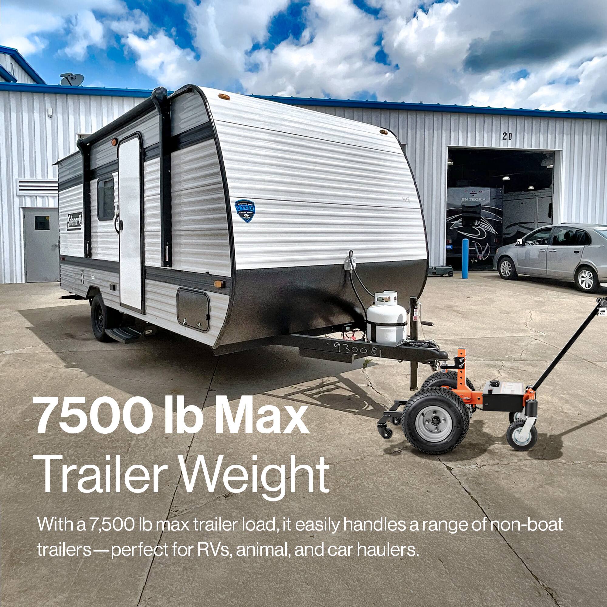 20 dICICE 1185 930081 7500 lb Max Trailer Weight With a 7,500 lb max trailer load, it easily handles a range of non-boat trailers — perfect for RVs, animal, and car haulers.