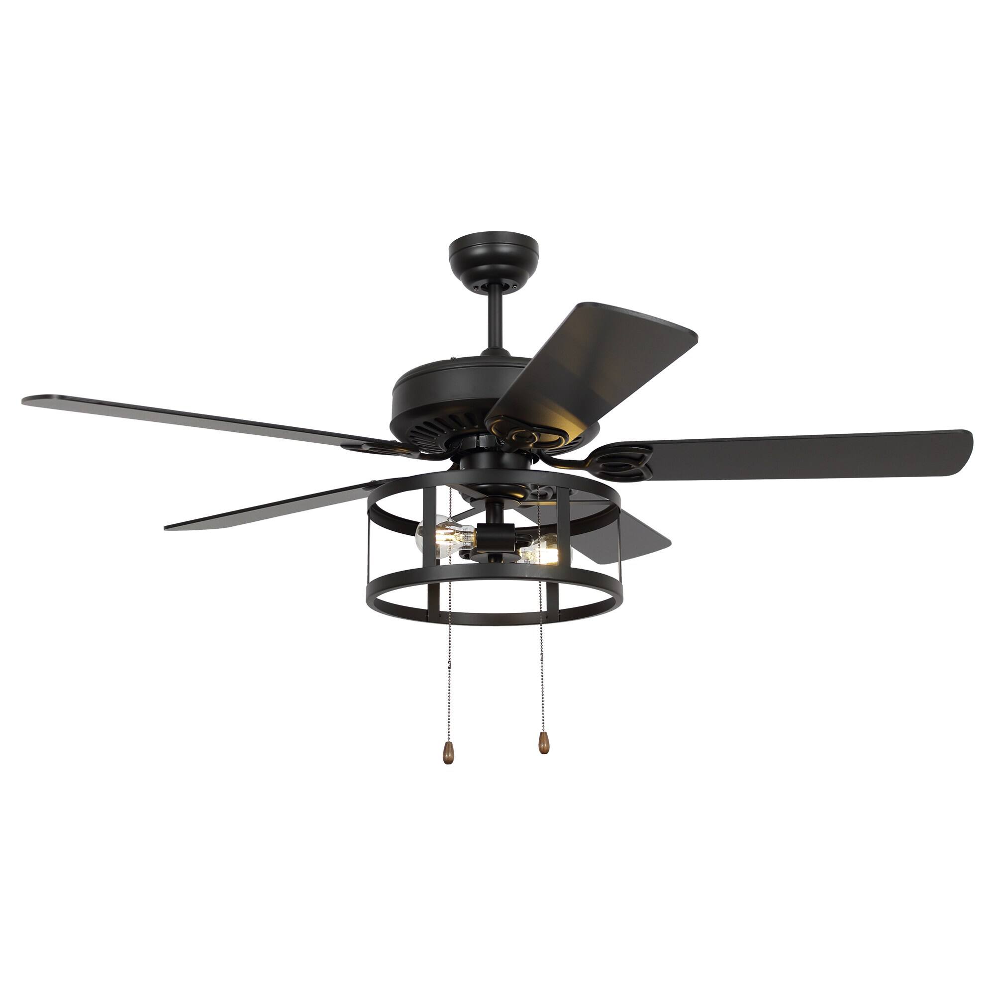 Alt View 8. Parrot Uncle - 52" Industrial 2-Light Blacke Ceiling Fan with Pull Chain Control - Black.