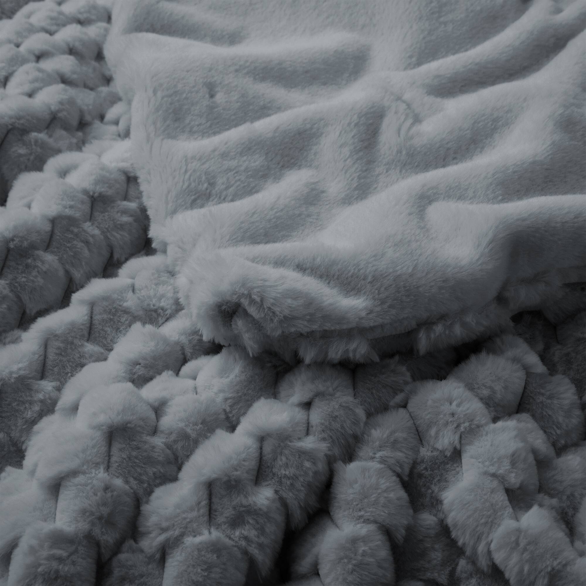 Left. Peace Nest - Peace Nest Faux Rabbit Fur Comforter Set, Ultra Soft Down Alternative Bedding Set, Dark Gray, King - Dark Gray.