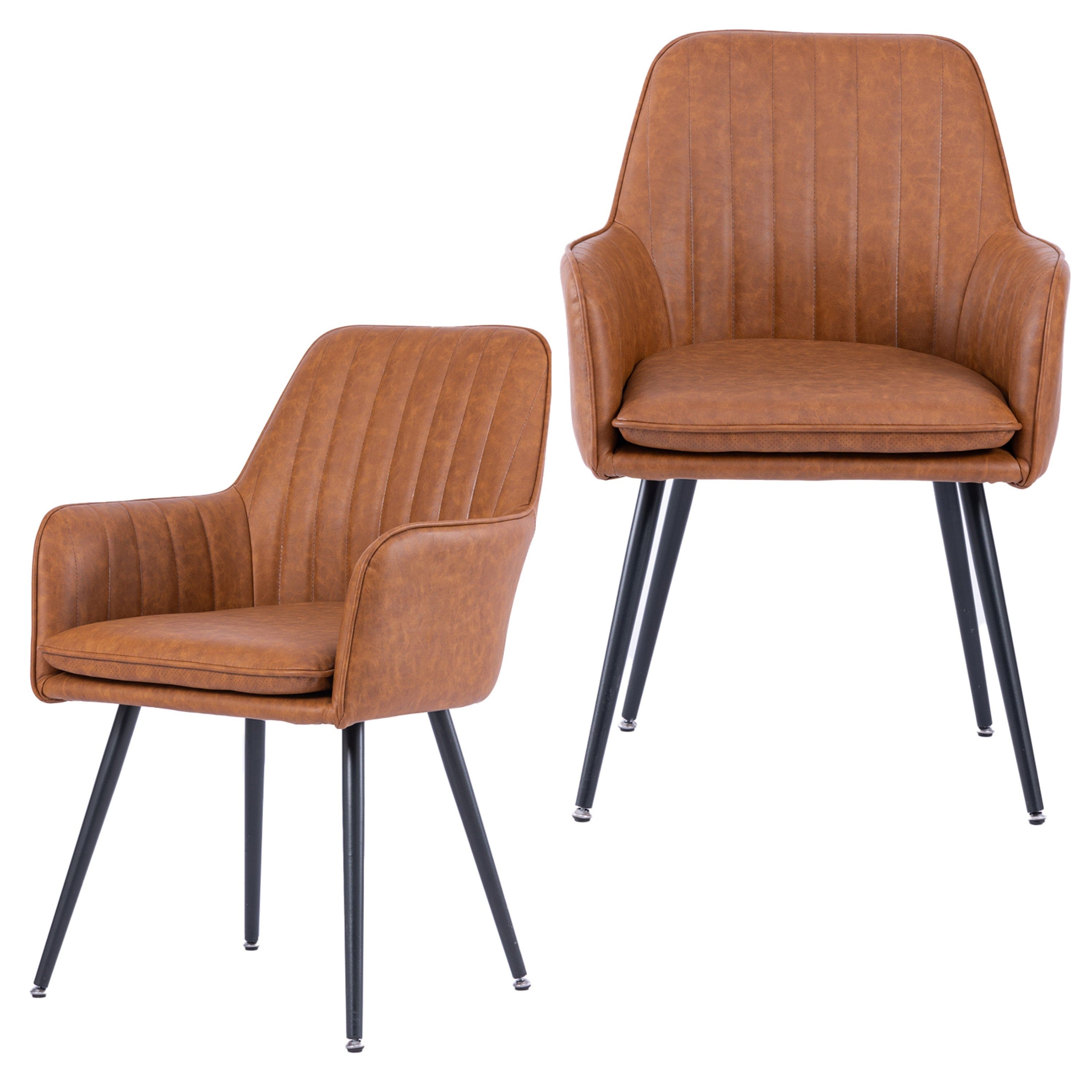Boyel Living - Velvet & Faux Leather Mid-Back Dining Chairs with Gold Plated Legs (Set of 2) - Brown