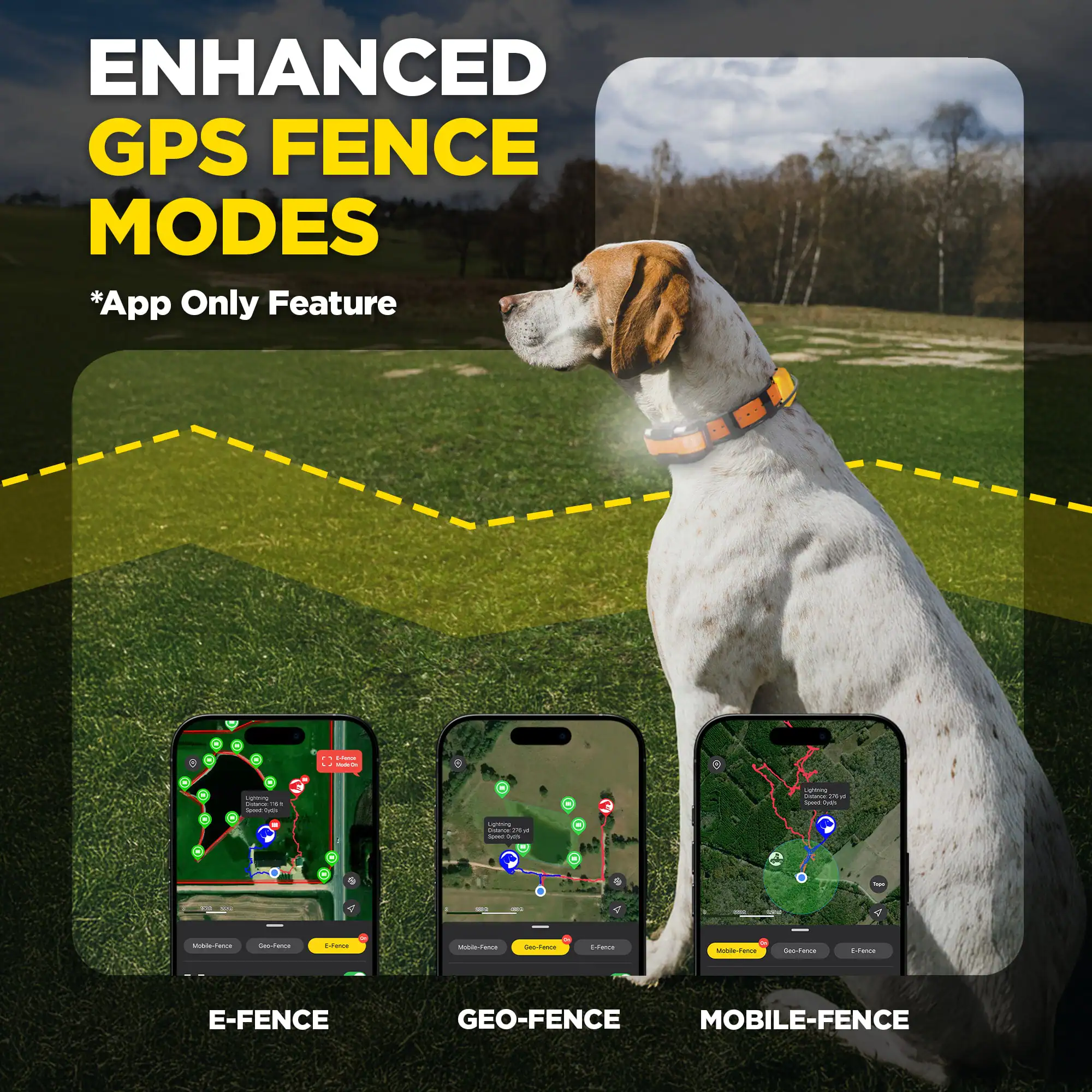 ENHANCED GPS FENCE MODES  
*App Only Feature  

E-FENCE  
GEO-FENCE  
MOBILE-FENCE
