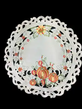 Jiallo - Pumpkin Embroidered Cutwork Round Placemat, 15-Inch diameter Table Linen - Beige