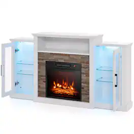 Boyel Living - TV Stand Fits TVs up to 65 in. with Fireplace and 16-Color Led Lights - White