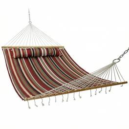 Sunnydaze - Large Quilted Fabric Hammock with Spreader Bar and Pillow - Awning Stripe