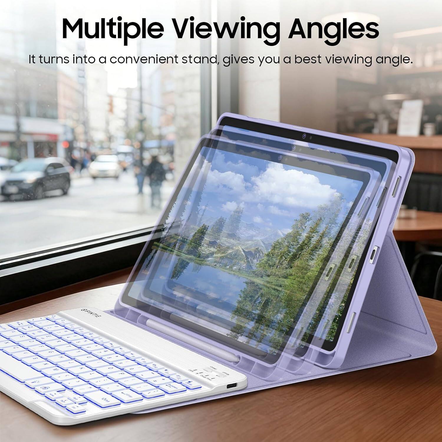 Multiple Viewing Angles  
It turns into a convenient stand, gives you a best viewing angle.