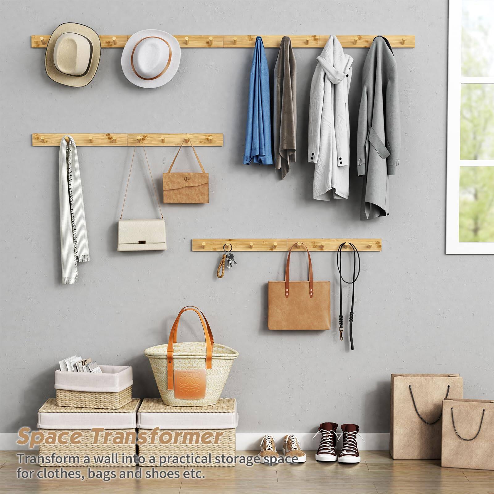 Space Transformer  
Transform a wall into a practical storage space for clothes, bags and shoes etc.